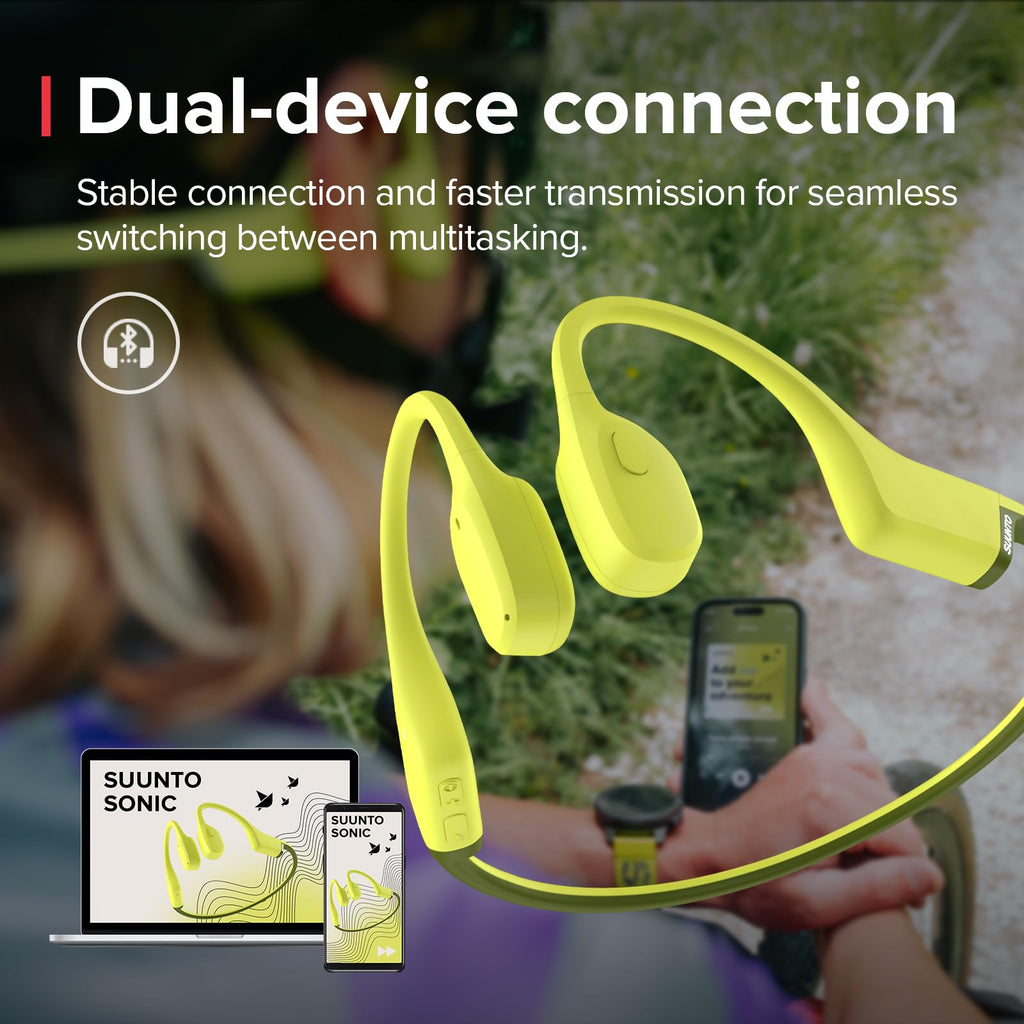 SUUNTO Sonic Open-Ear Bone Conduction Sports Headphone, Bluetooth Wireless Headset w/Enhanced Bass & Multipoint Connection, 10H Playtime w/Fast Charging, Built-in Dual Mics, Waterproof & Lightweight
