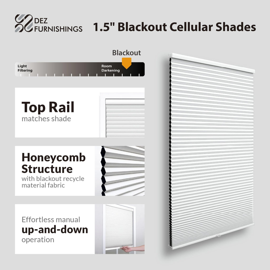 DEZ FURNISHINGS Cordless 1.5" Blackout Cellular Shade, Energy Saver, 18" W x 48" H, Anchor Gray