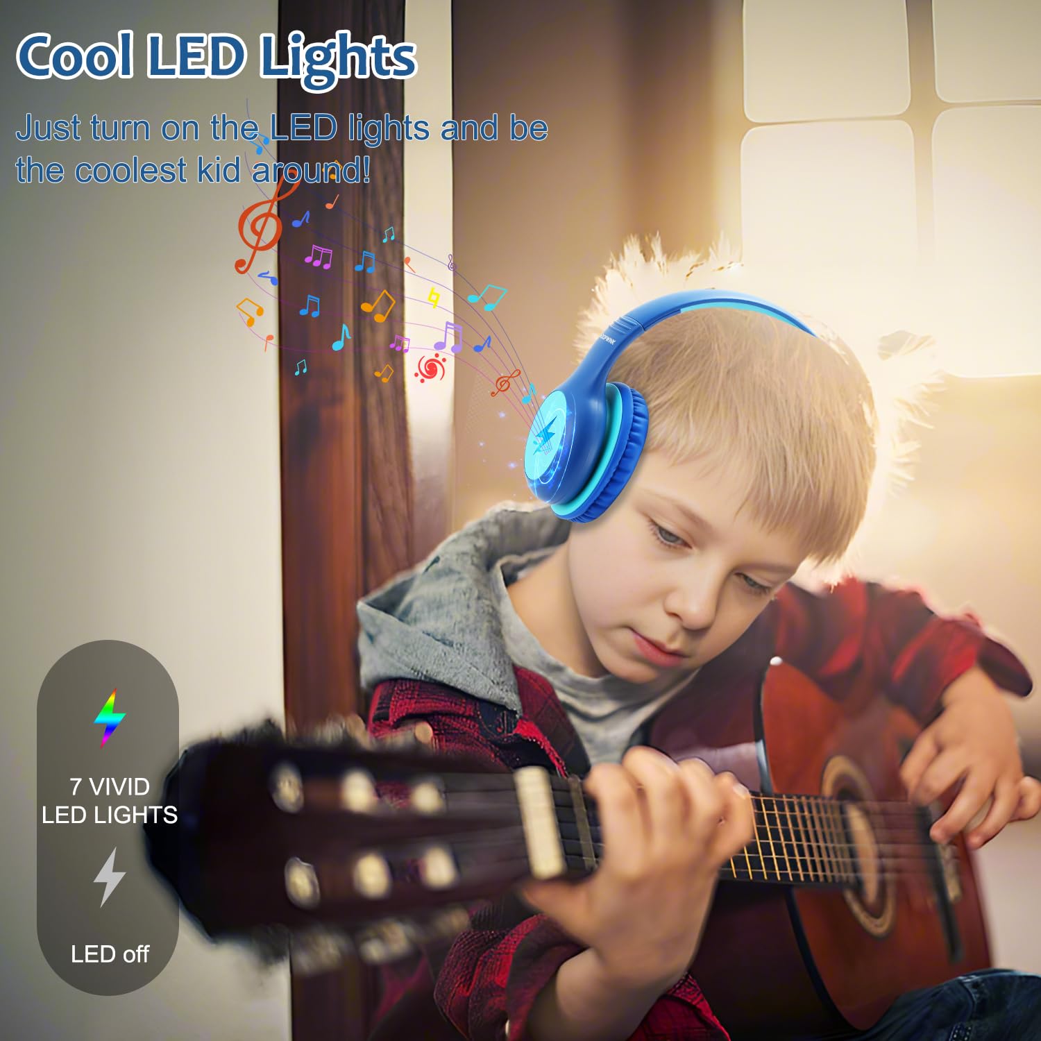 Voopwink Kids Headphones Wired with Microphone, USB Type C Headphones for Kids Girls Boys with Cord/LED Lights/85/94dB Volume Limit, Portable Over Ear Headphones for School/Travel/Tablet/iPad