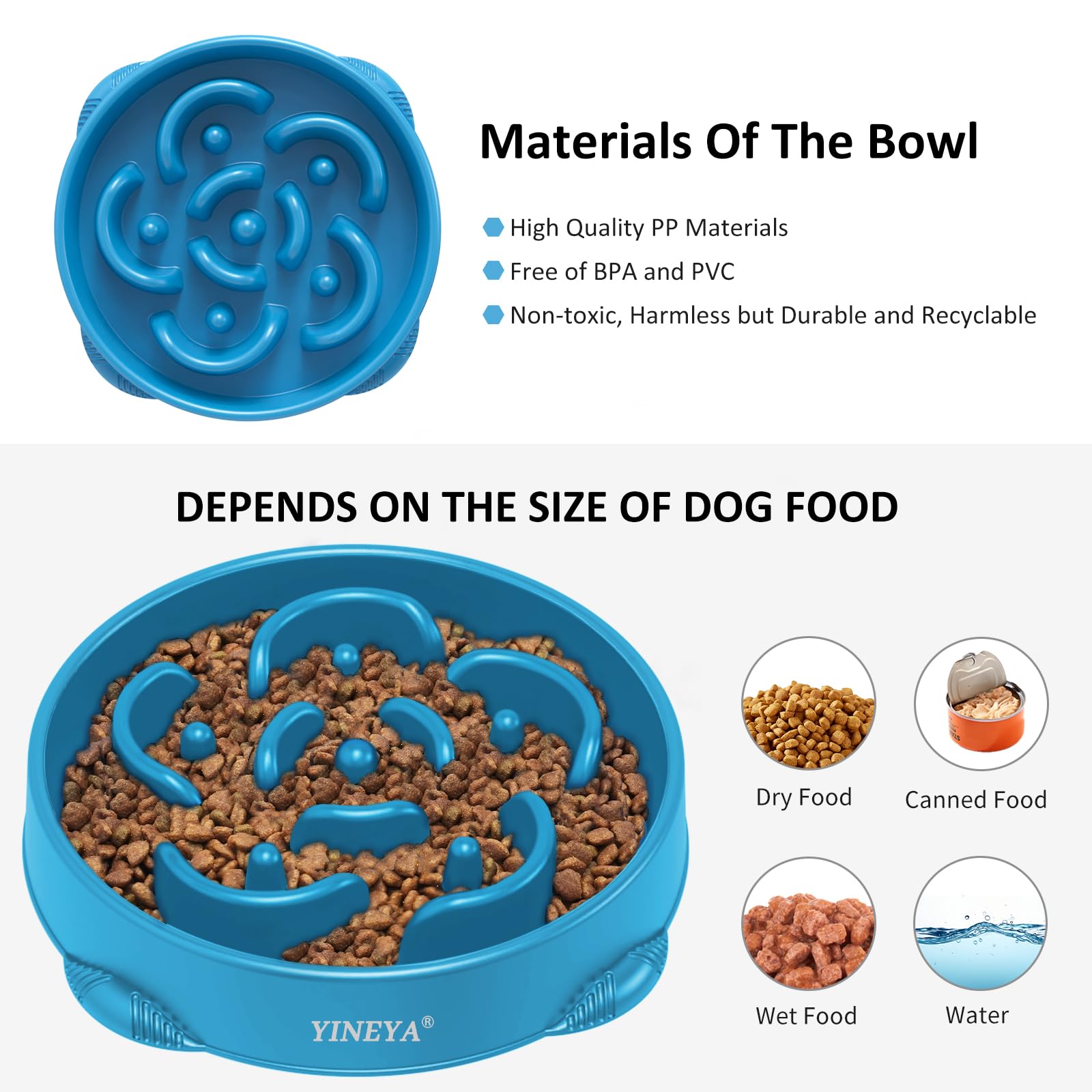 YINEYA 2PCS Anti-Choking Slow Feeder Dog Bowls Small Size Dog, Slow Feeder Cat Bowl, Supplies and Puzzle for Pet