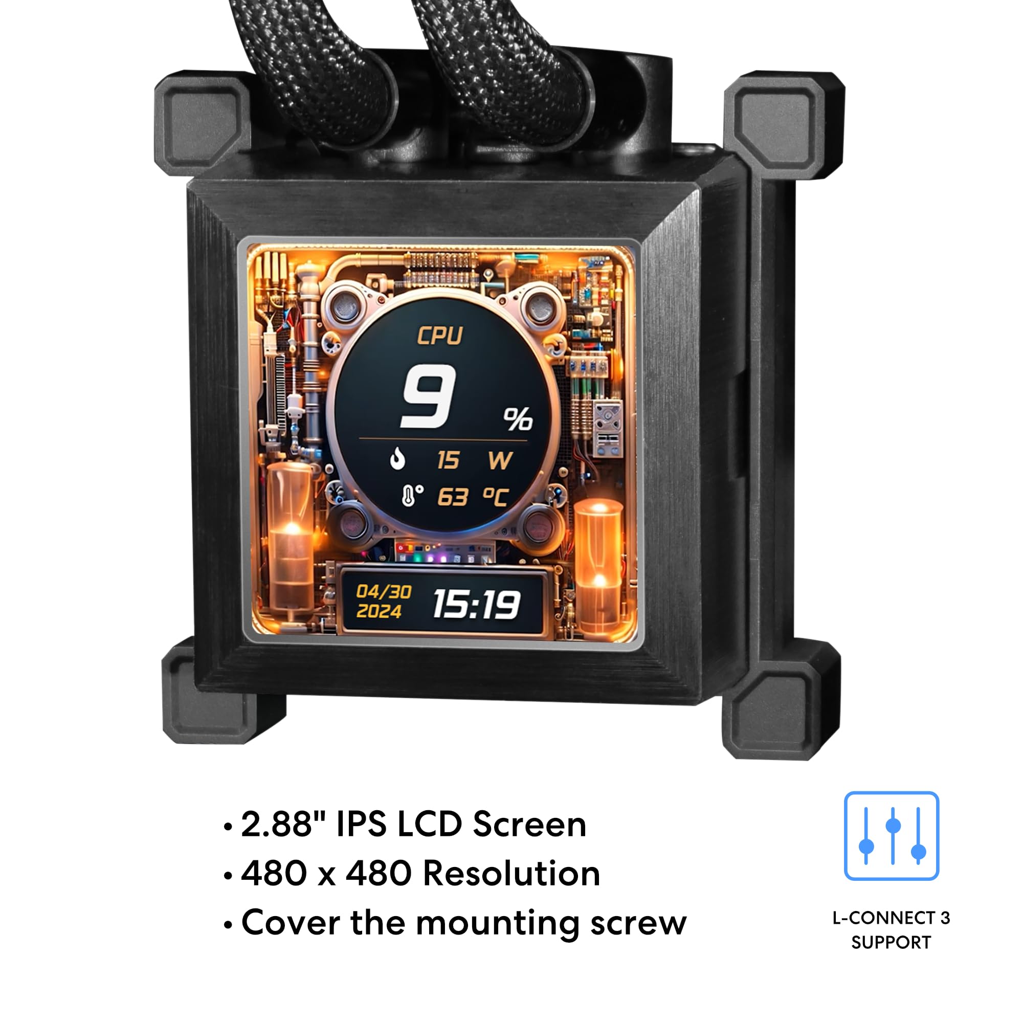 Lian Li Hydroshift LCD 360 Liquid Cooler - Flexible Side-Mounted Coolant Pathway, 2.88” LCD Screen - 480 x 480 Res. - Captured Screenshots or Recorded Videos - Fits Most PC Fans - Black (HSLCD36NB)