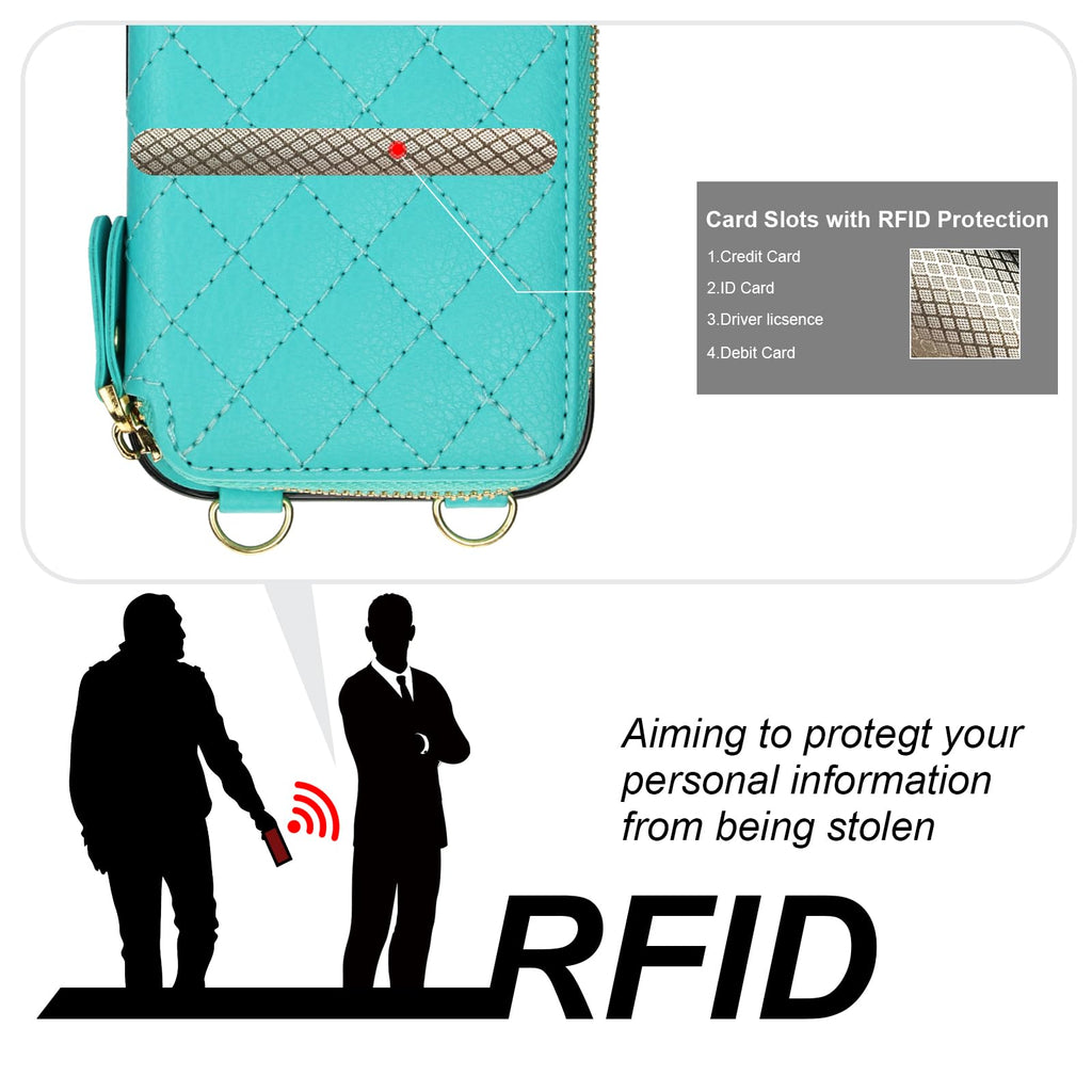 Bocasal Crossbody Wallet Case for iPhone 16, RFID Blocking PU Leather Zipper Handbag Purse Flip Cover, Kickstand Folio Case with Card Slots Holder Wrist Strap Lanyard 5G 6.1 Inch (Black)
