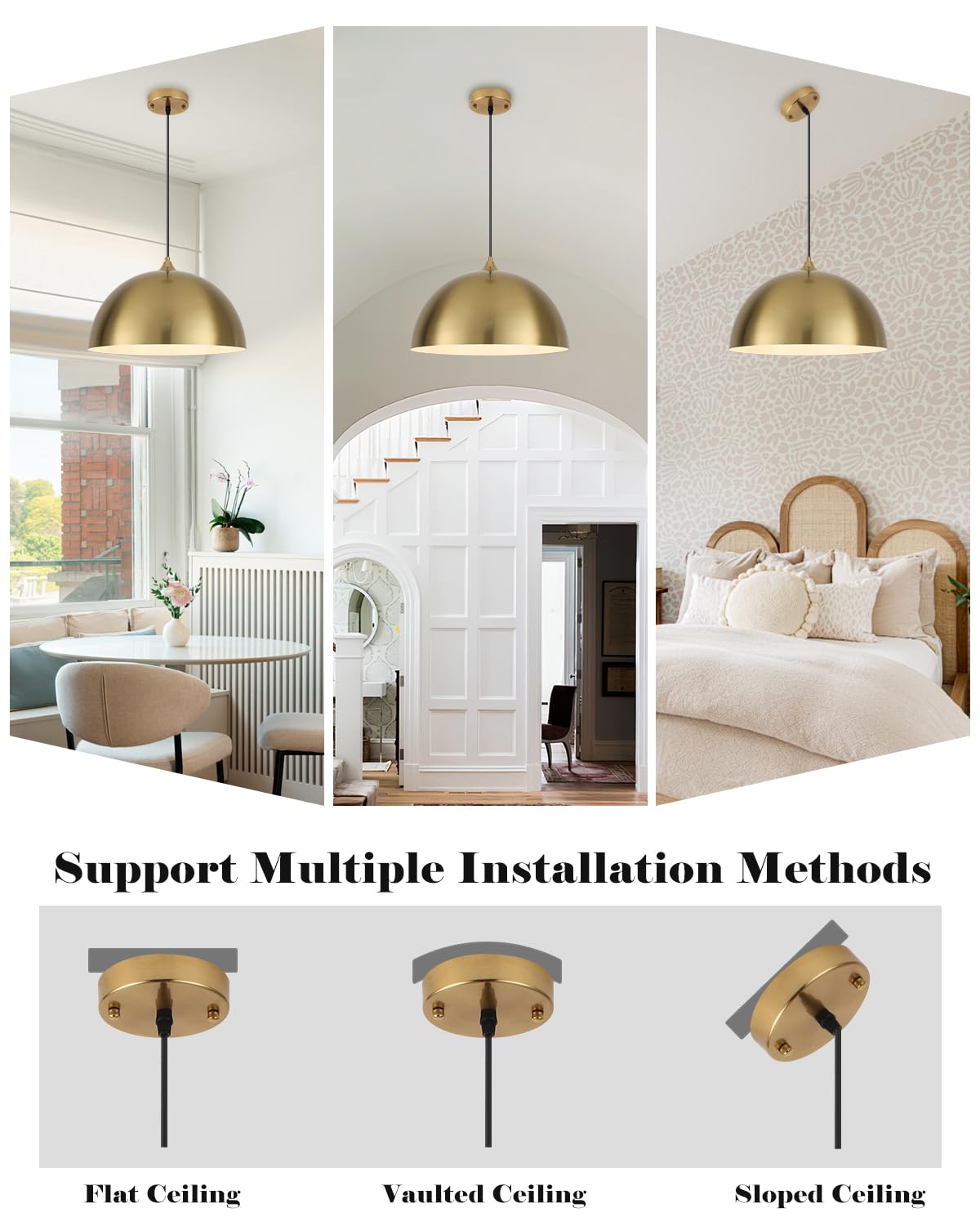 White Pendant Lights, 11.8 inch Pendant Lights Kitchen Island, Farmhouse Pendant Light Fixtures (White Inside), Industrial Pendant Lighting for Dining Room, Bedroom, Hallway (1 Pack)