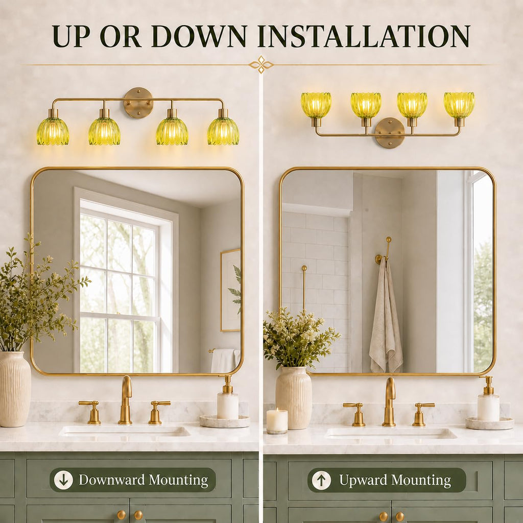 1-Light Gold Brass Bathroom Light Fixture,Wall Sconces set of 2,Brushed Gold Vanlity Light Over Mirror,Bathroom Vanity Light with White Tulip Glass Flower Shade,E26 Socket(Bulbs Not Included)