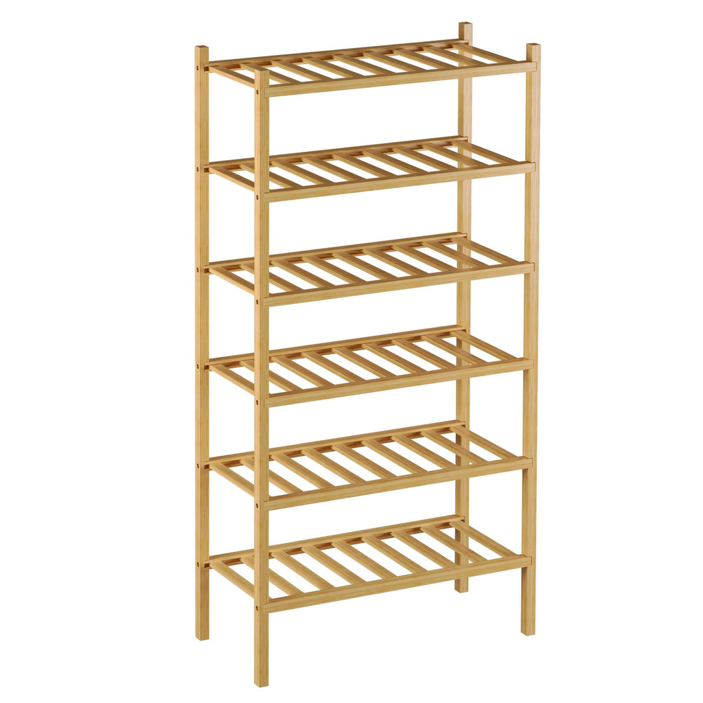 ROMGUAR CRAFT 2-Tier Bamboo Long Shoe Rack, Free Standing Wood Shoe Shelf Storage Organizer for Closet Entryway Stackable 35"x11"x13" (Black)