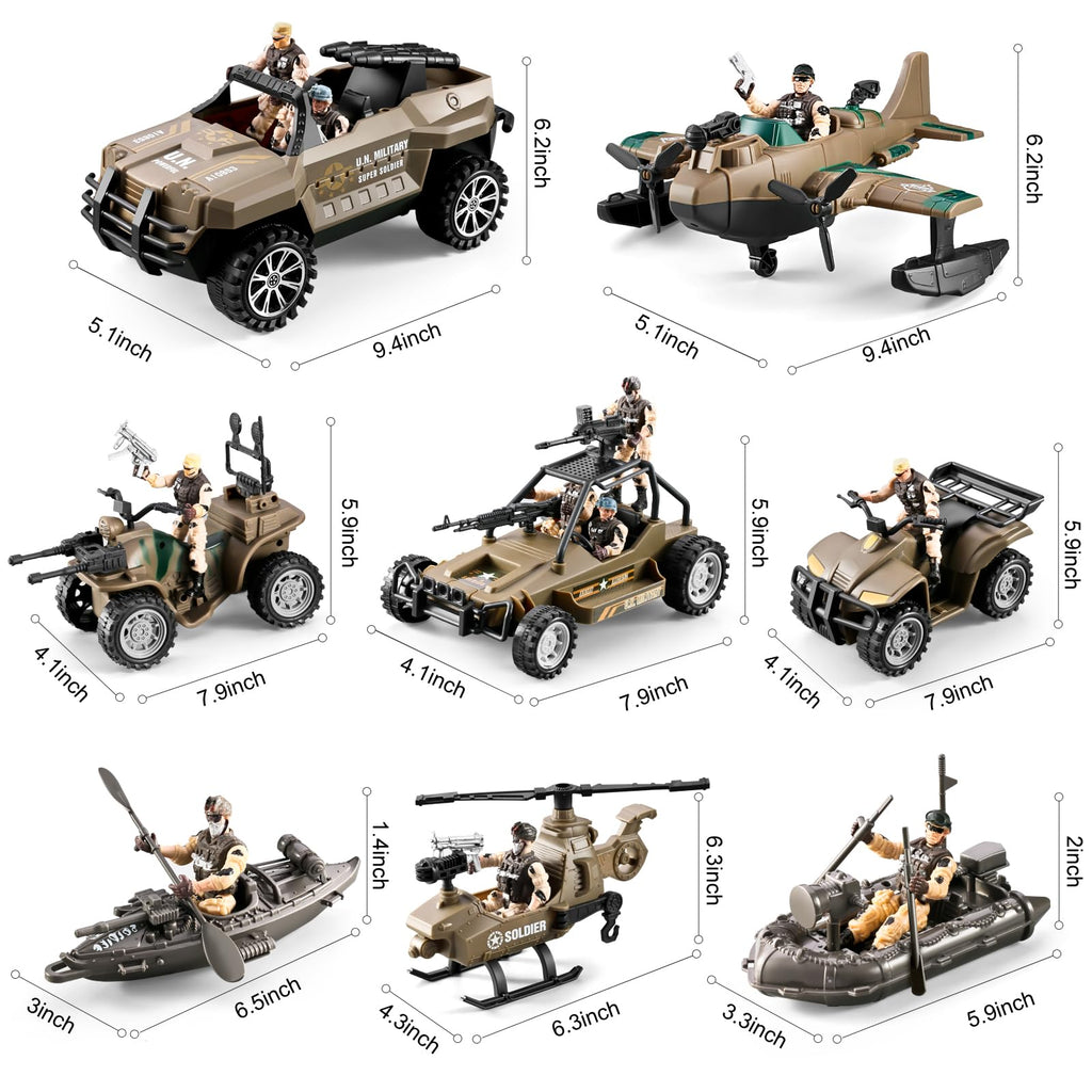56-in-1 Army Men Toys for Boys 4-7 6-8 8-12, Military Truck/Helicopter/Kayak Boat/Motorcycle/Army Men Action Figures/Weapon Gears, Army Toys for Boys Kids Birthday Gifts Party Favors