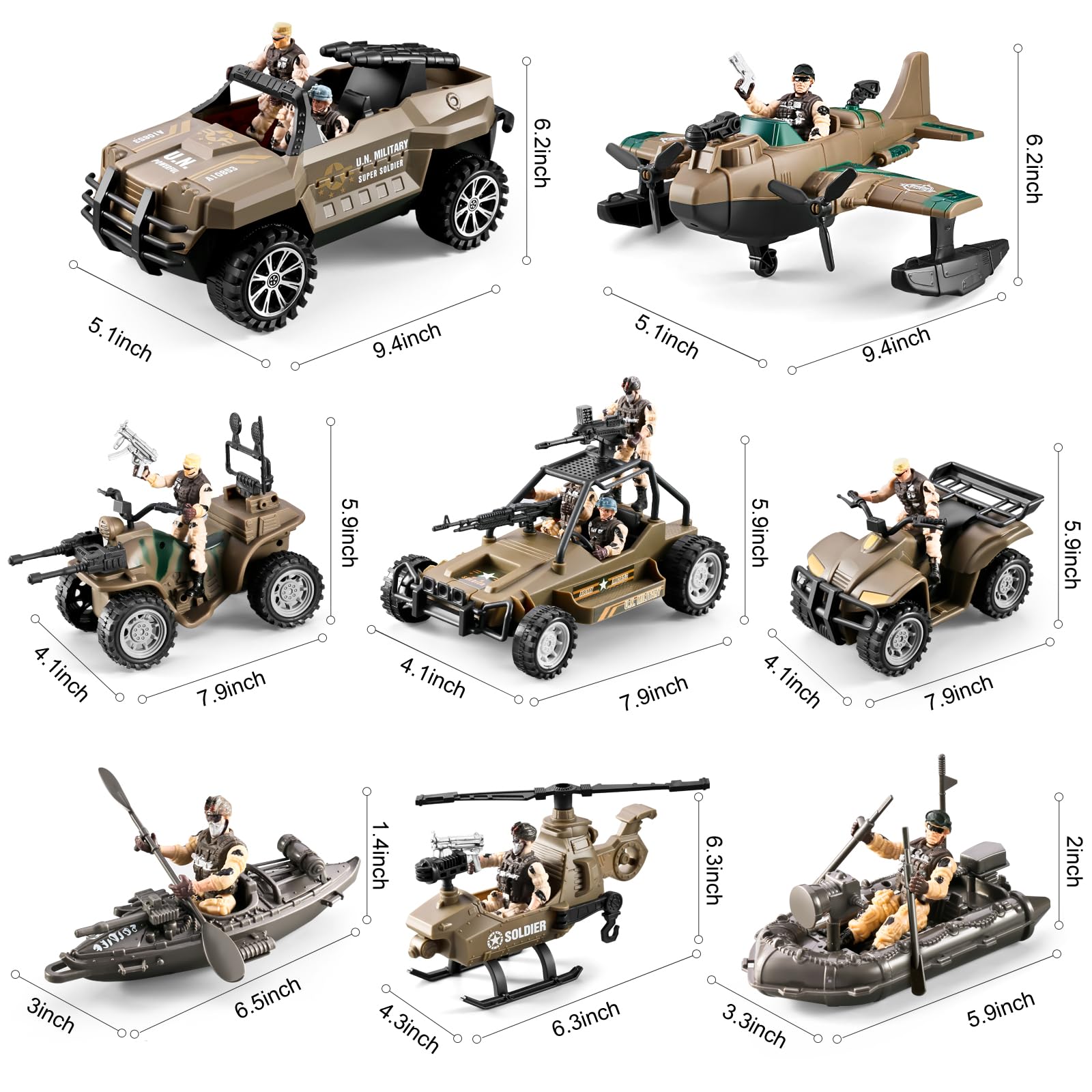 56-in-1 Army Men Toys for Boys 4-7 6-8 8-12, Military Truck/Helicopter/Kayak Boat/Motorcycle/Army Men Action Figures/Weapon Gears, Army Toys for Boys Kids Birthday Gifts Party Favors