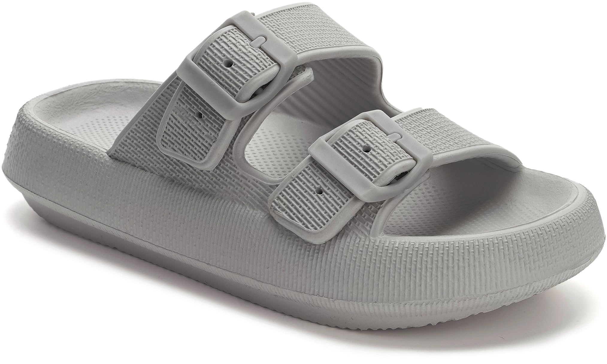 WHITIN Slides for Women Men Double Buckle Adjustable Thick Sole Pillow Slippers Bathroom Sandals