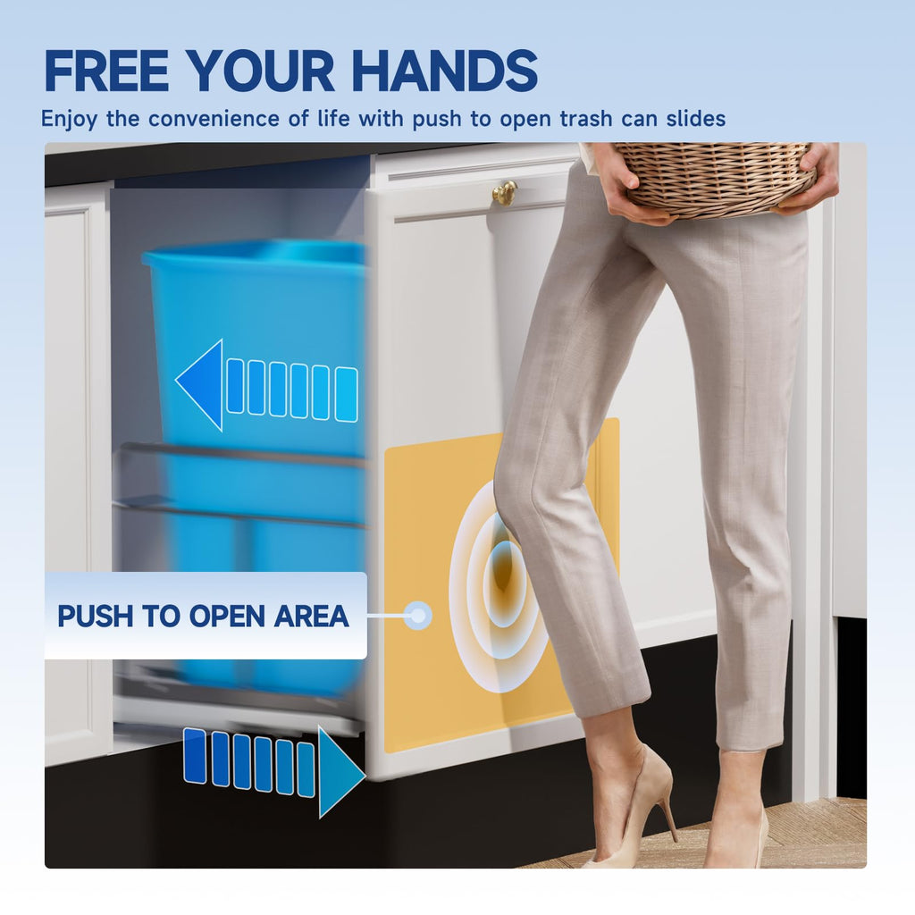Insputer Pull Out Trash Can Under Cabinet with Push to Open Slides, Heavy Duty Under Sink Garbage Can Kit for Kitchen, Laundry, Not Included Bin, Requires 15" W X 18" D Cabinet (Grey)