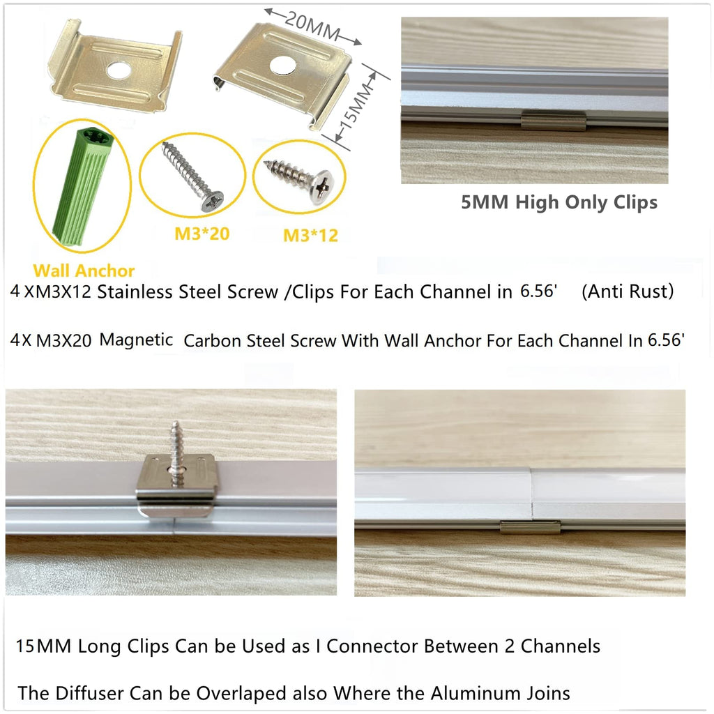THMOOTHER Recessed LED Strip Channel Diffuser 10-Pack 6.56FT,23.5X7MM LED Tape Aluminum Track with Flange,Flush Mounted Wardrobe Bookcase Wine Cabinet Wooden Furniture Groove Integrated Low Profile
