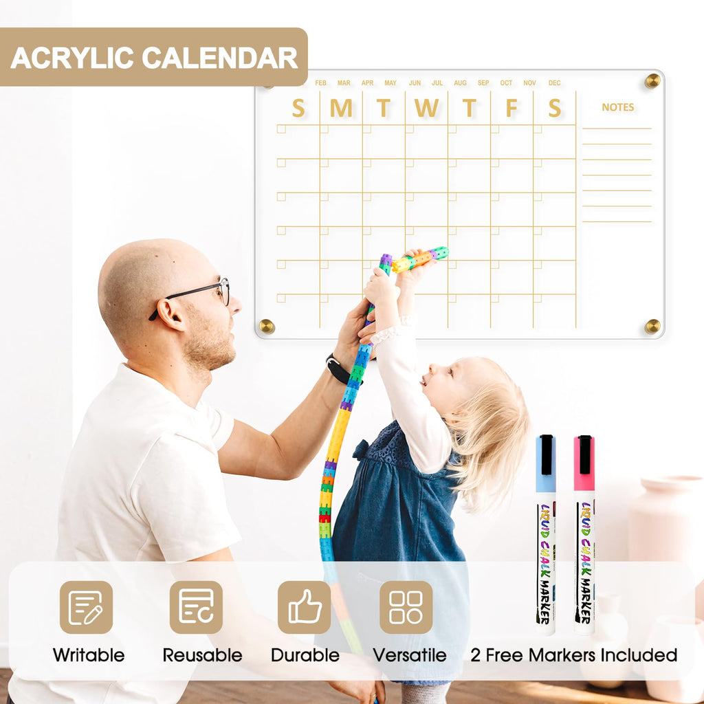 Acrylic Calendar for Wall Whiteboard, 12" x 12" Weekly Clear Dry Erase Board, Small Planning Board White Board for Wall, Home, Office, School