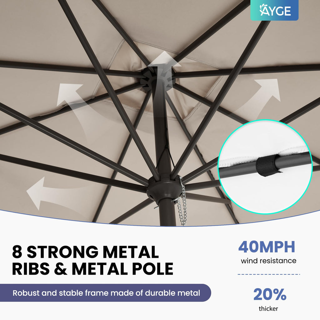 Ayge 6.5x10FT Rectangular Patio Umbrella Outdoor Table Umbrella w/Push Button Tilt & Crank Rectangle Market Umbrella UV Protection for Garden,Deck,Lawn,Yard & Pool,Beige