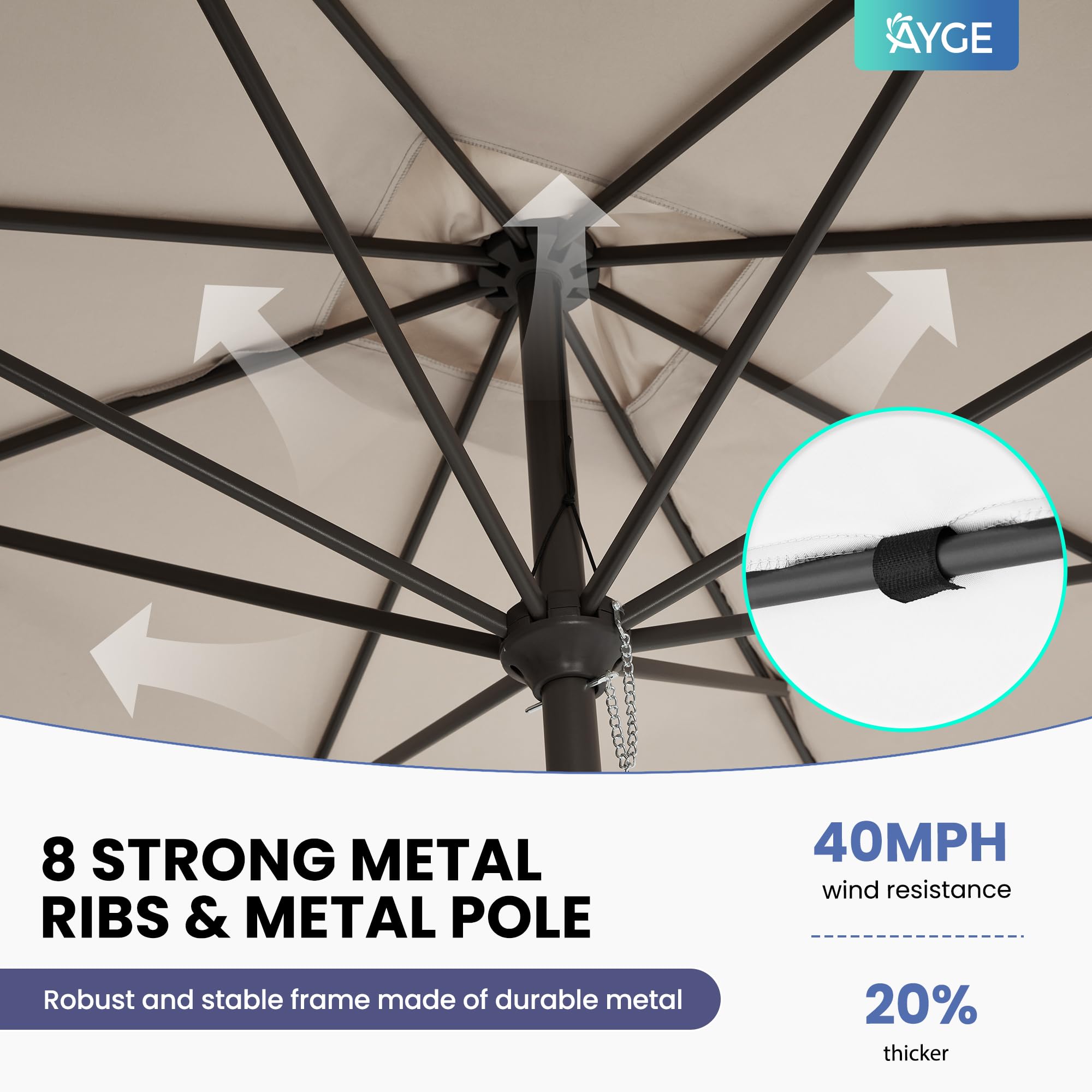 Ayge 6.5x10FT Rectangular Patio Umbrella Outdoor Table Umbrella w/Push Button Tilt & Crank Rectangle Market Umbrella UV Protection for Garden,Deck,Lawn,Yard & Pool,Beige