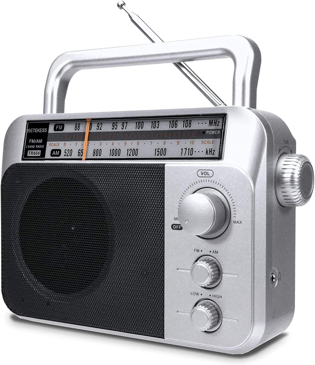 Retekess TR604W AM FM NOAA Radio, Portable Emergency Weather Radios with Best Reception, AC or D Battery Powered, with Clear Dial and Large Knob, Suit for Home (Black)