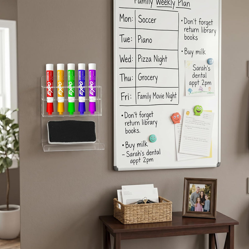 MyGift Dry Erase Marker Holder 10 Slots Whiteboard Marker Holder for Wall Dry Erase Eraser Holder Wall Mount Black
