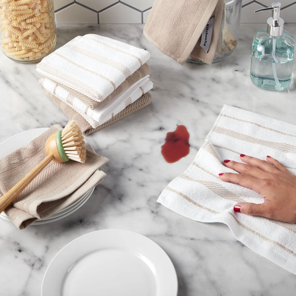 KitchenAid Albany Dishcloth 8 Pack Set, Aqua Sky/White, 12"x12"