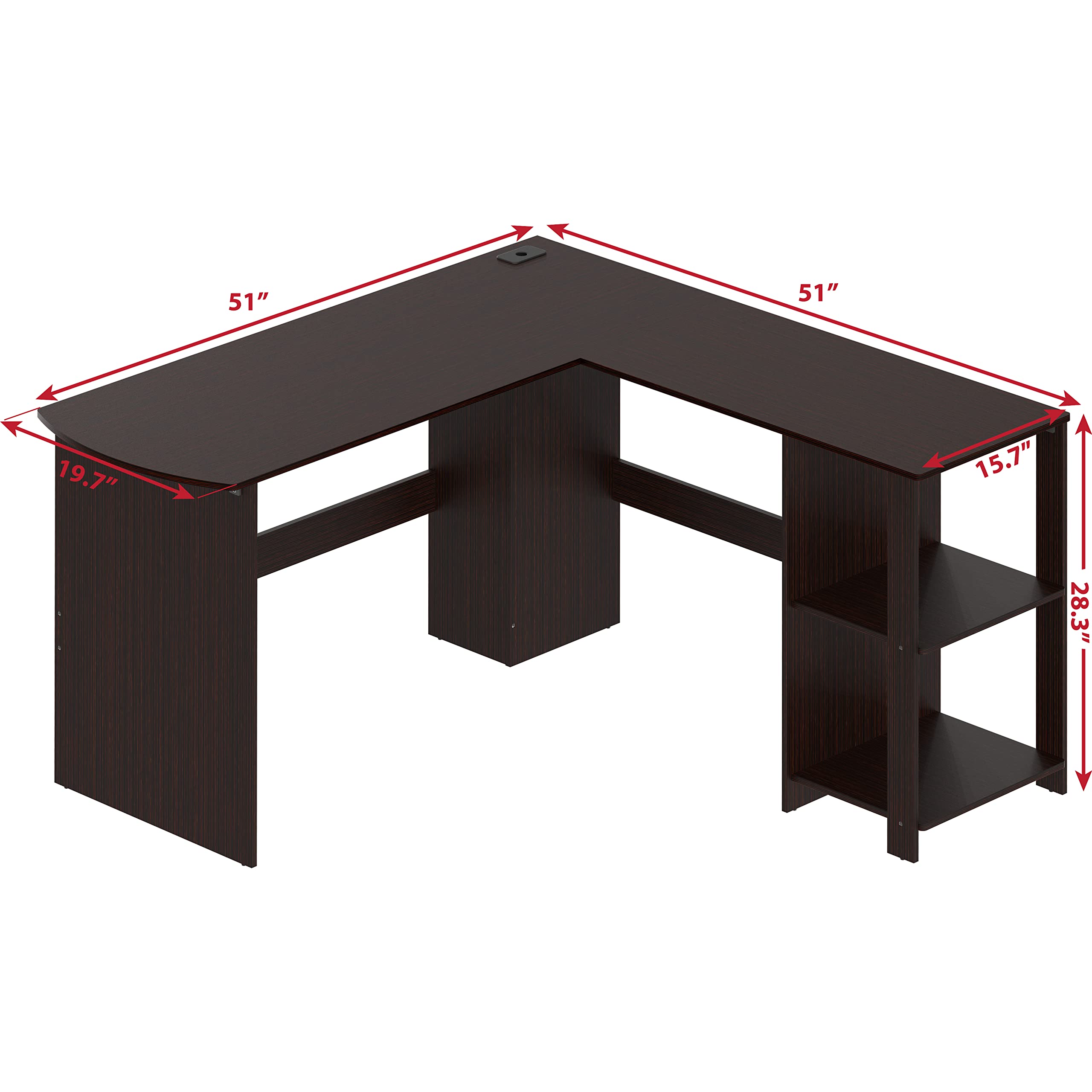 SHW 51 x 51 Inches L-Shaped Home Office Wood Corner Desk wtih Storage, Black