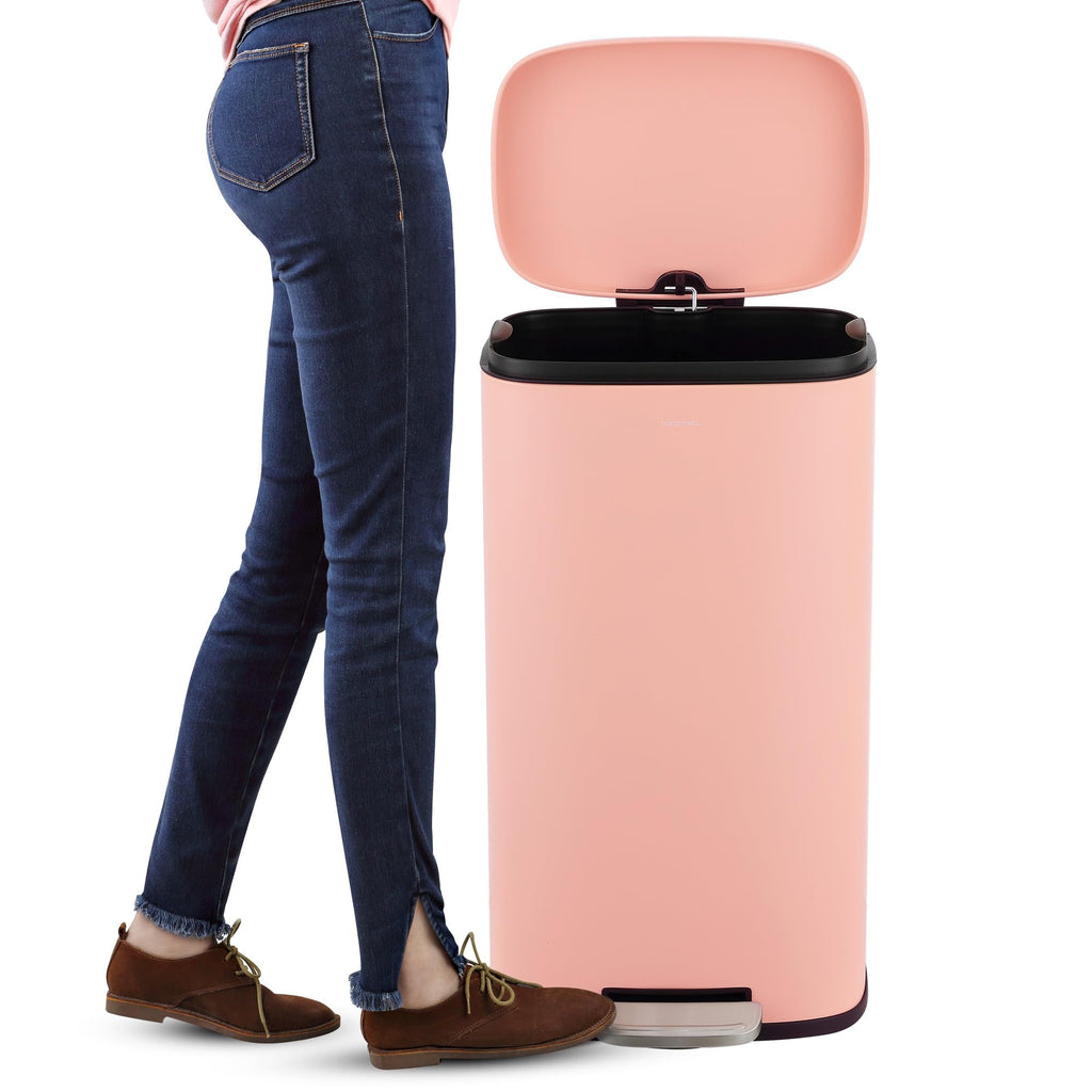 happimess HPM1006B Connor Rectangular 13-Gallon Trash Can with Soft-Close Lid and Free Mini Trash Can, Fingerprint Resistant, Modern, Minimalistic for Home, Kitchen, Office, Bathroom, Black