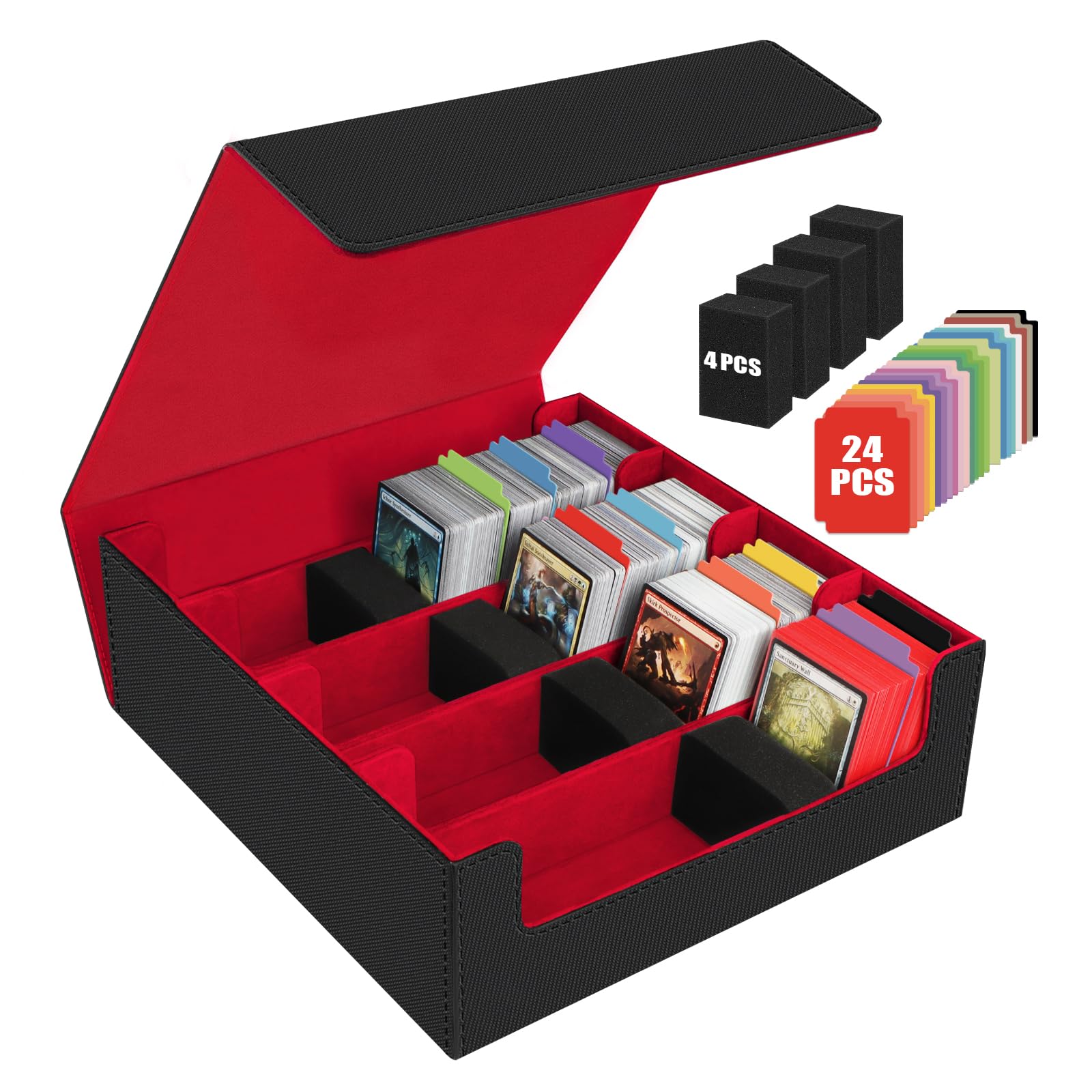AOBOPLE Trading Card Storage Box,3200+ Card Box Storage with 24 Dividers and 4 Foam Supporters PU Leather Magnetic Cards Deck Case for MTG TCG Magic and Sport Cards,Great Gift for Card Collectors