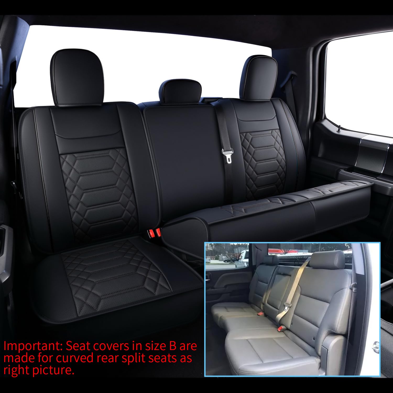 RISINGSTAR Silverado Sierra Front Seat Covers Faux Leather, Fit for 2007-2026 Chevy Silverado GMC Sierra 1500/2500HD/3500HD Crew Double Regular Cab(Front Pair, Black 2 pcs)