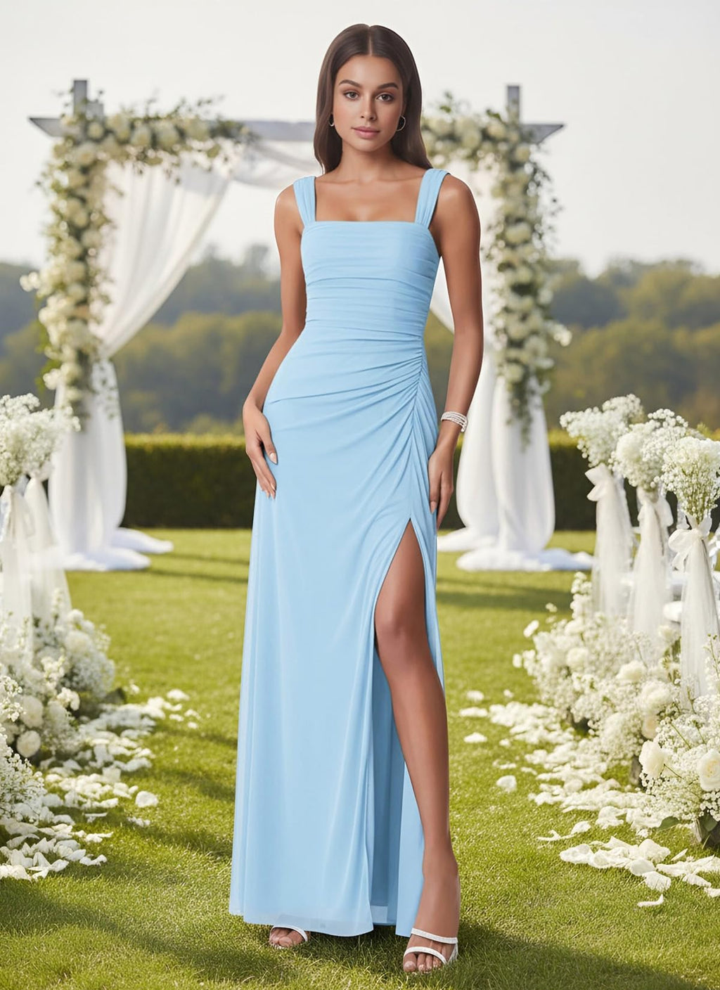 Women Sexy Mesh Tie Low Back Sleeveless Split Ruched Maxi Dress Party Cocktail Long Dress Wedding Guest Dresses