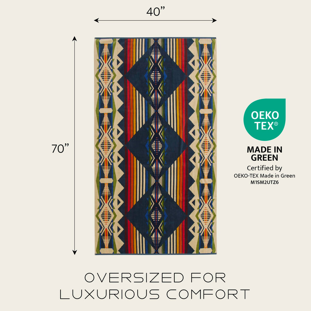 Pendleton Oversized Jacquard Spa Towels, 40 x 70 inches Bath Towels, 100% Cotton, Soft and Quick Dry for the Beach, Hot Tub, Pool - Highland Peak Aqua