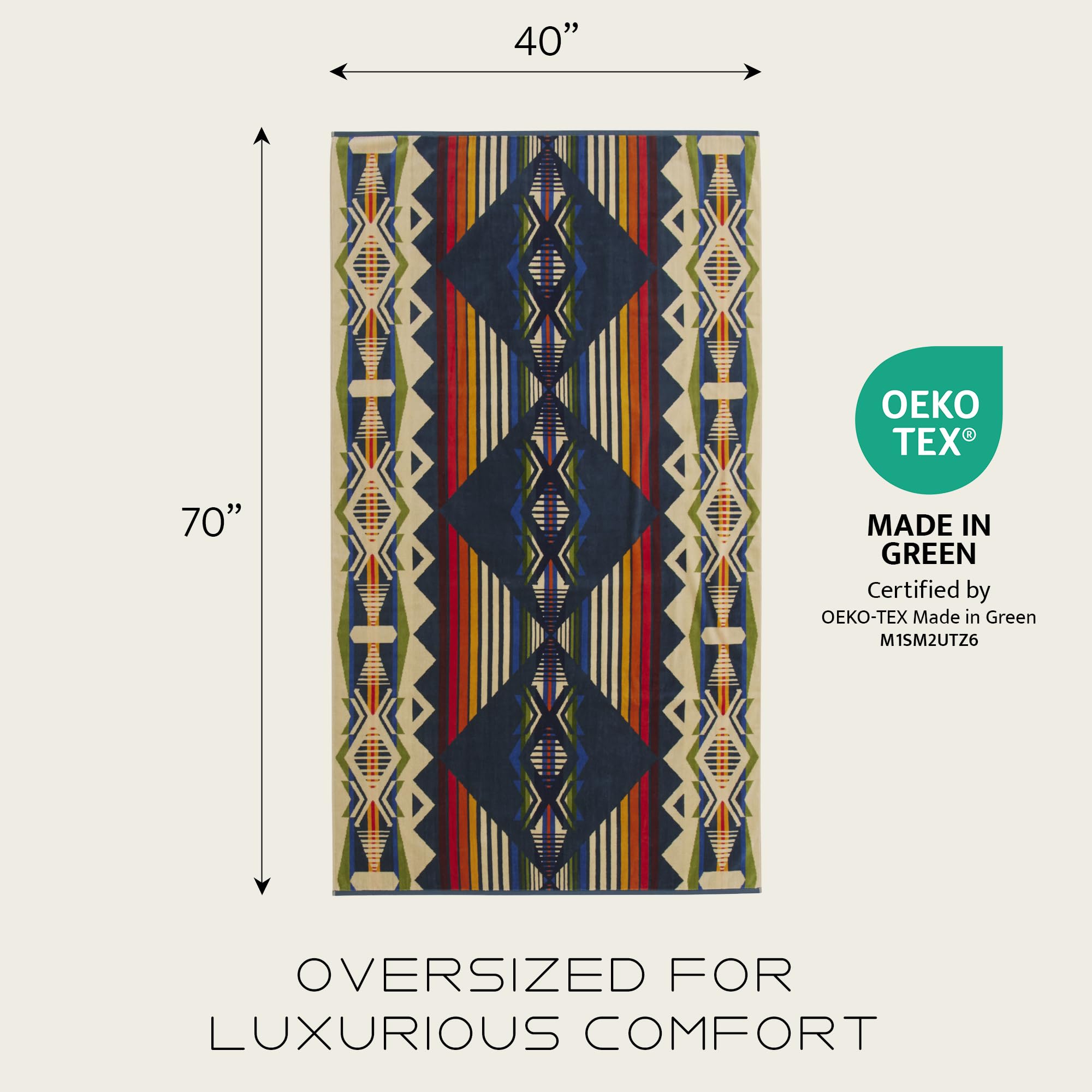 Pendleton Oversized Jacquard Spa Towels, 40 x 70 inches Bath Towels, 100% Cotton, Soft and Quick Dry for the Beach, Hot Tub, Pool - Highland Peak Aqua
