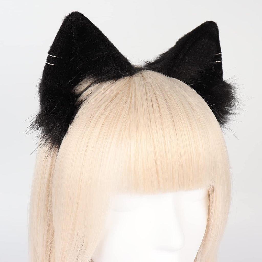 QinRuan Animal Cosplay Costume Accessories Furry Faux Fur Cat Ears Headband and Fox Tail Set Halloween Accessory