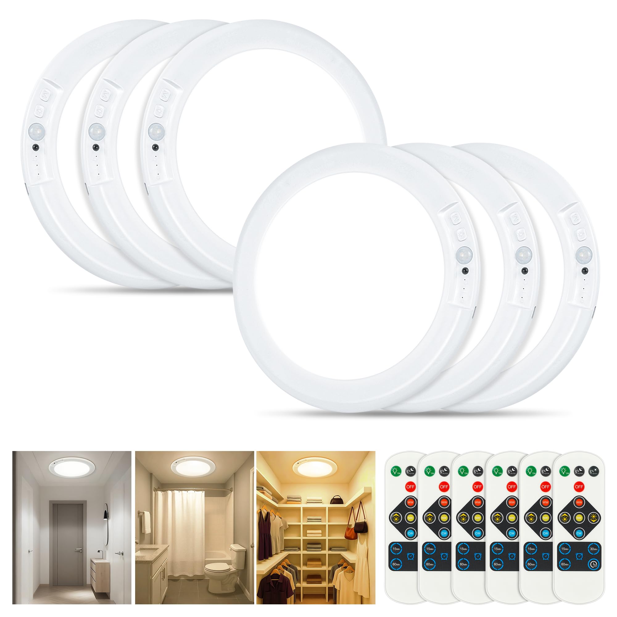 Wireless Closet Lights Motion Sensor - No Wiring Rechargeable Ceiling Light Night Light Indoor, Battery Operated Led Lights for Bedroom with Remote, Living Room Bathroom Home & Kitchen Decor Lighting