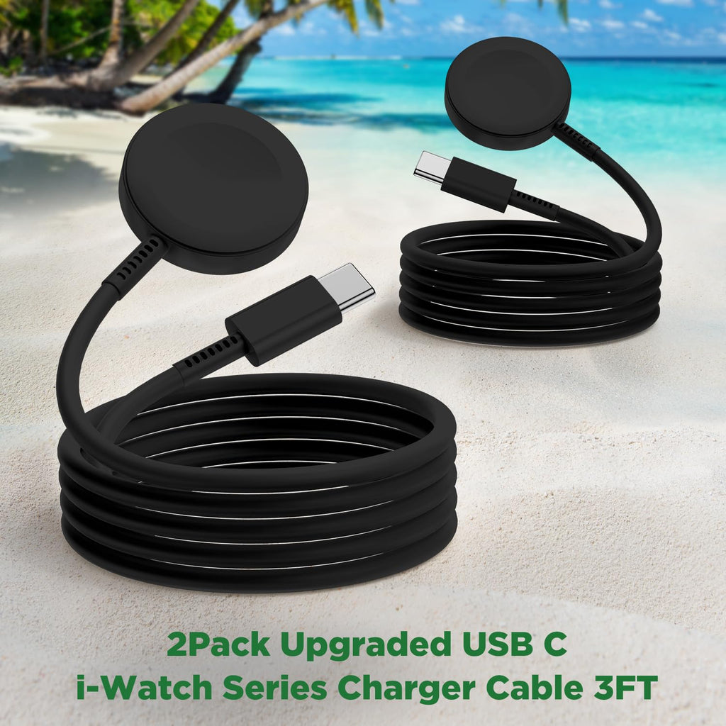 2Pack for Apple Watch Charger Cable, 3FT USB C to Magnetic Wireless Fast i-Watch Charging Cord [Portable], Compatible with iWatch Series Ultra/9/8/7/6/SE/SE2/5/4/3/2 - Black