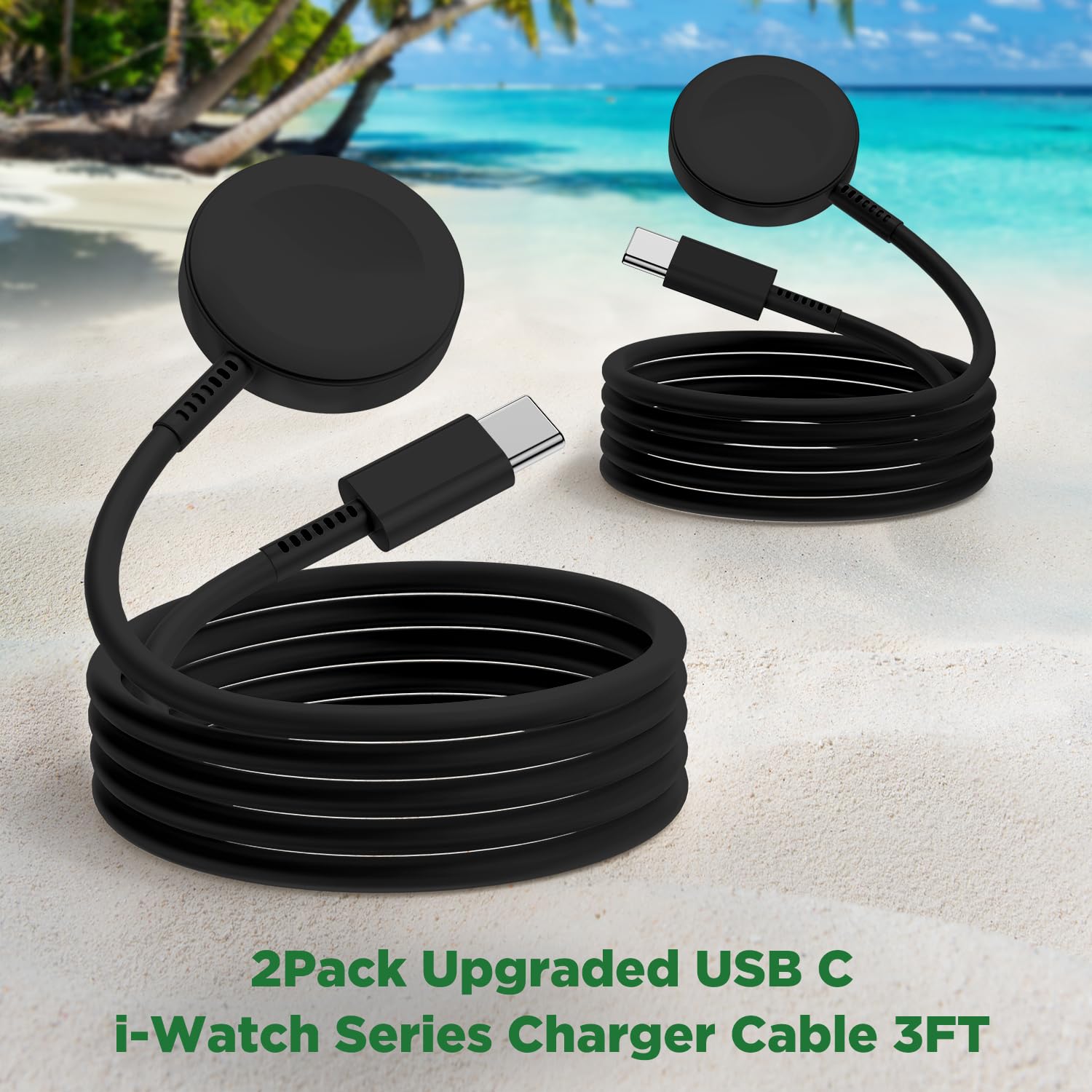 2Pack for Apple Watch Charger Cable, 3FT USB C to Magnetic Wireless Fast i-Watch Charging Cord [Portable], Compatible with iWatch Series Ultra/9/8/7/6/SE/SE2/5/4/3/2 - Black