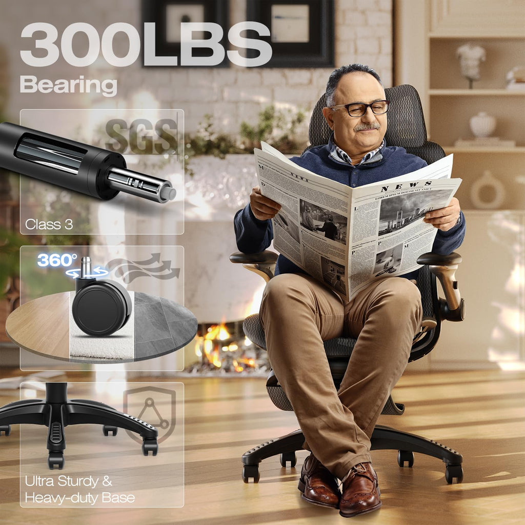 ELABEST X100 Ergonomic Office Chair with Footrest, Big and Tall Home Desk Chair with 5D Flip-Up Arms, Adjustable 3D Lumbar Support,High Back Rolling Computer Chair, Swivel Mesh Chairs (Coffee Break)