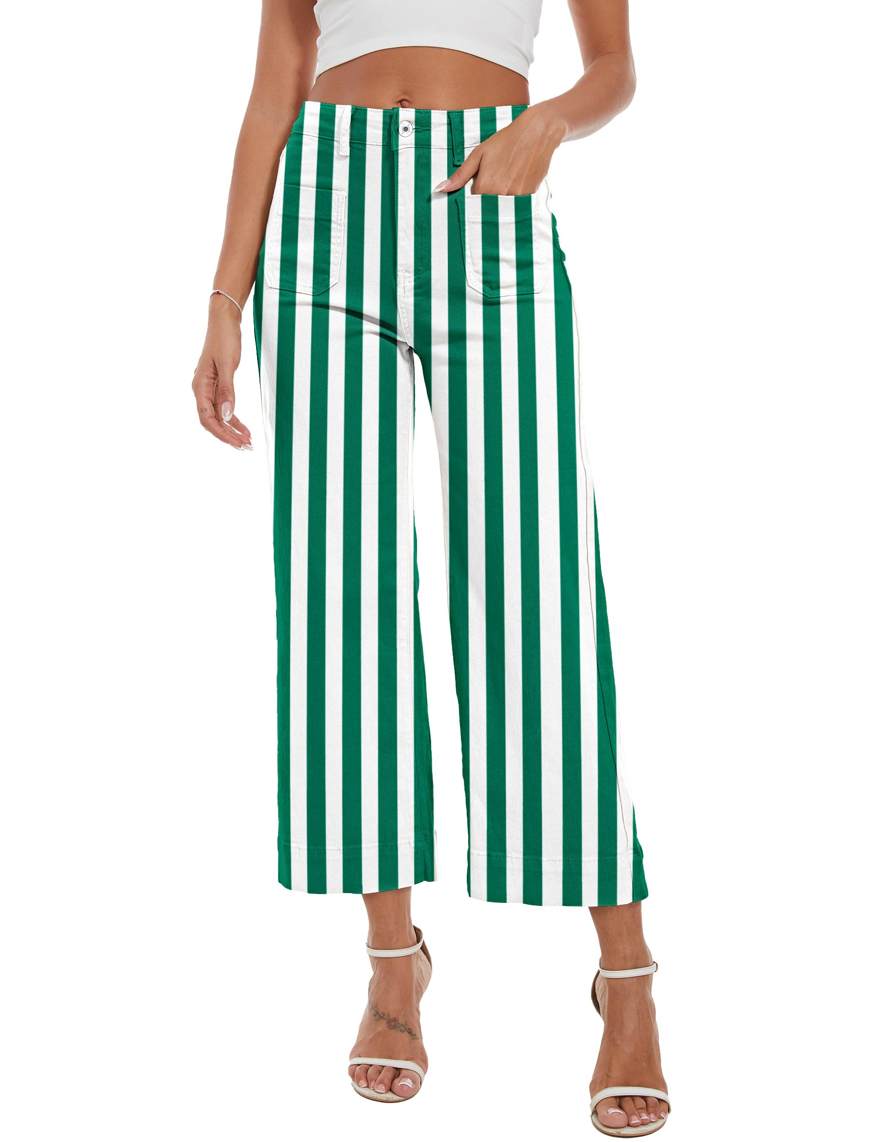 Wide Leg Jeans for Women Trendy High Waisted Flare Jeans Cropped Pants Stretchy Baggy