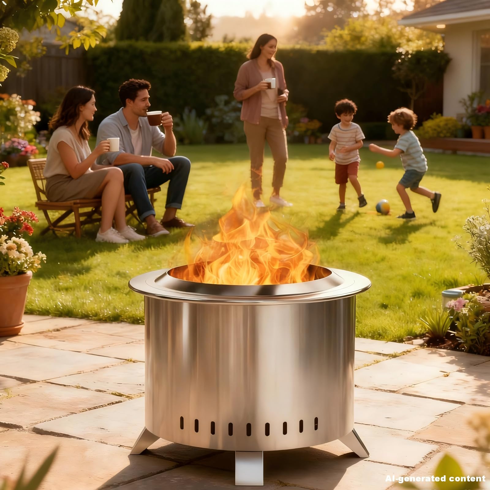 Verdeluxe Smokeless Fire Pit,22 Inch Stainless Steel Firepit, Outdoor Wood Burning Fire Pit with Cover,Smokeless Firepits for Outside Backyard Patio Garden Camping Bonfire