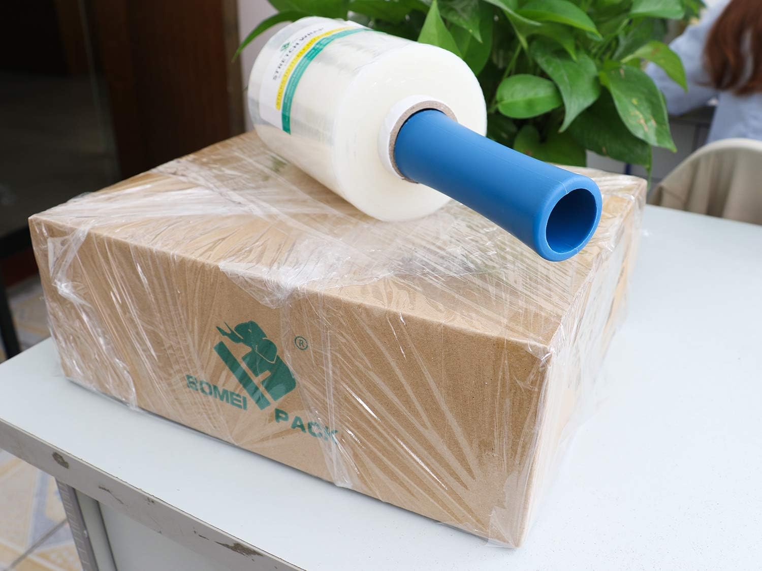 BOMEI PACK Mini Clear Industrial Stretch Wrap Film 5" x 1000ft 4 Pack with Handle, 80 Gauge Thick Cling Plastic Wrap for Moving, Pallet Wrap - Self Adhering Packaging Heavy Duty Shrink Film