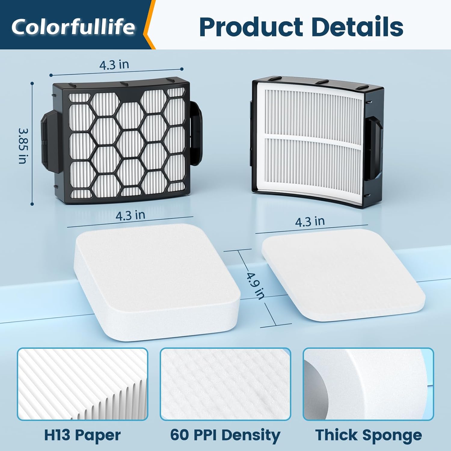 Colorfullife UV850 Filters Replacement for Shark Performance Lift Away UV850 UV900 UV950 DuoClean Upright Vacuum, Compare to Part #XHF320 & XFFK602UKT, 2 HEPA Filters and 4 Foam & Felt Filters