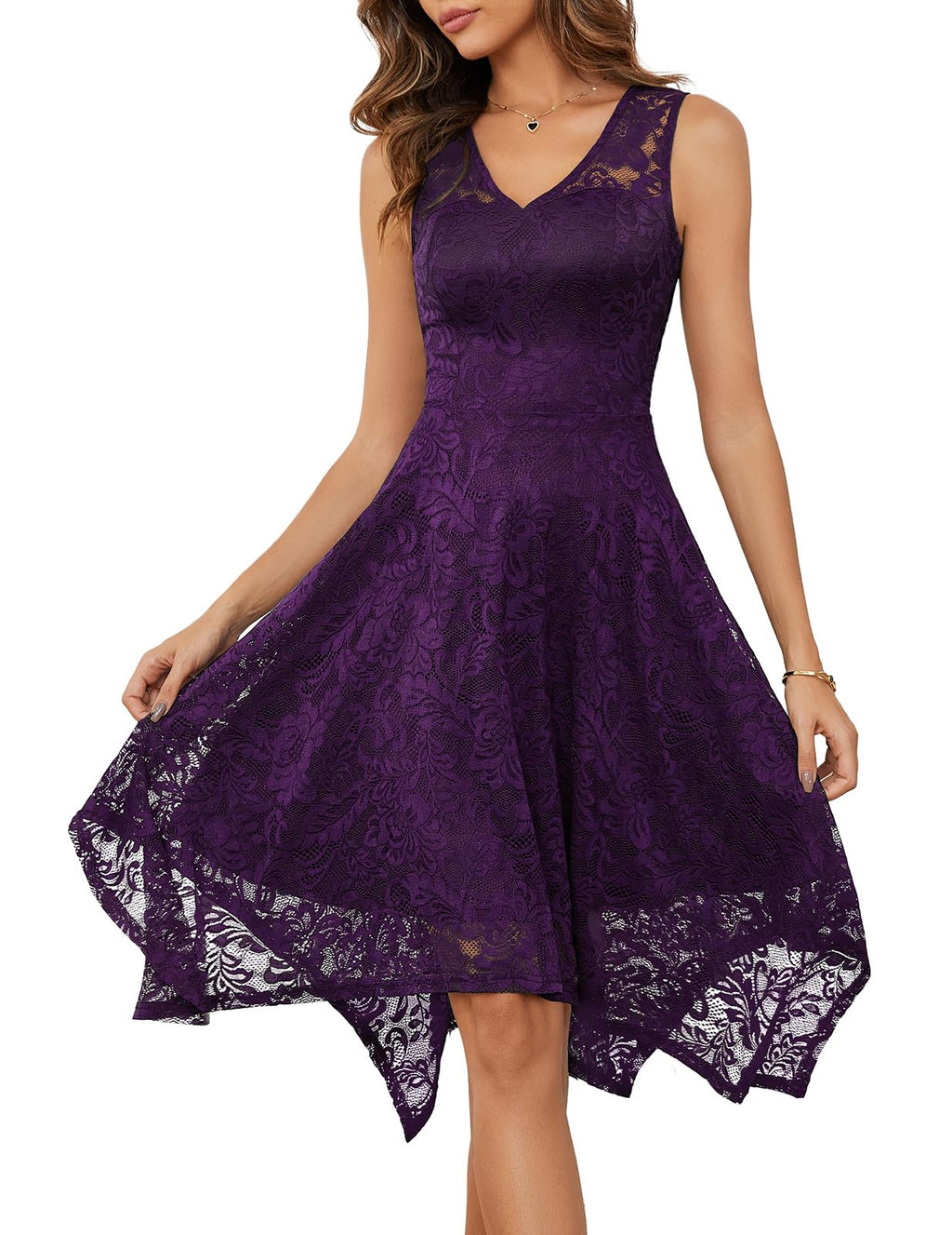 Meetjen Women's Cocktail Party Dresses 2026 Handkerchief Hem Lace Formal Wedding Guest Bridesmaid Fancy Prom Dress