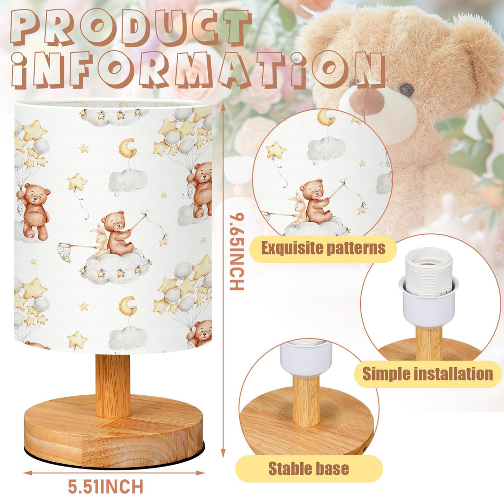 VIHOSE Woodland Animals Kids Table Lamp for Bedroom Kids Bedside Lamp with Linen Wooden Nightstand Cartoon Nursery Lampshade for Girls Boys Living Room