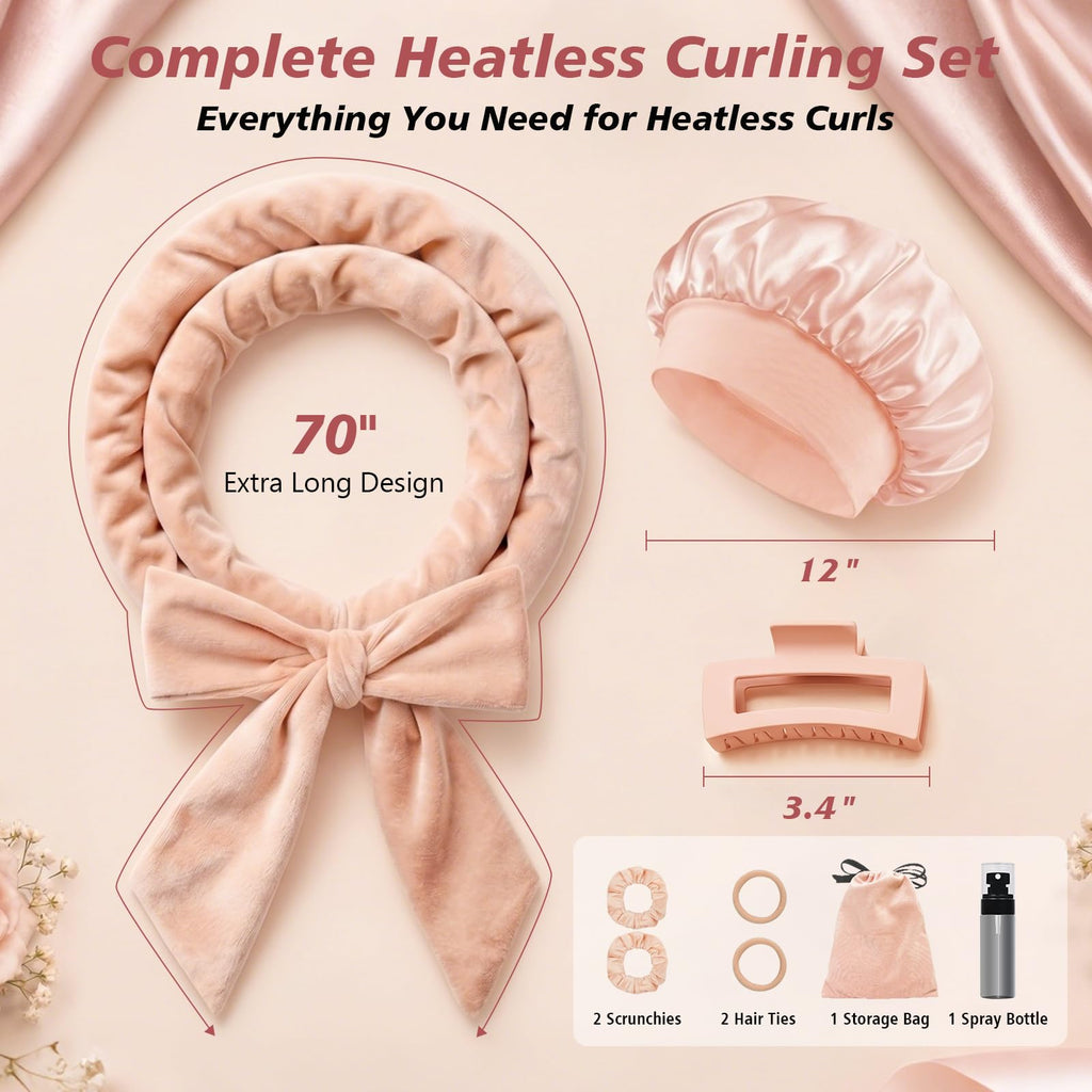 Gwabee Heatless Curls Overnight Hair Curler, 70" Soft Hair Curlers to Sleep In No Heat Curls Overnight, 9 PCS No Heat Curlers Set for Women - Blue