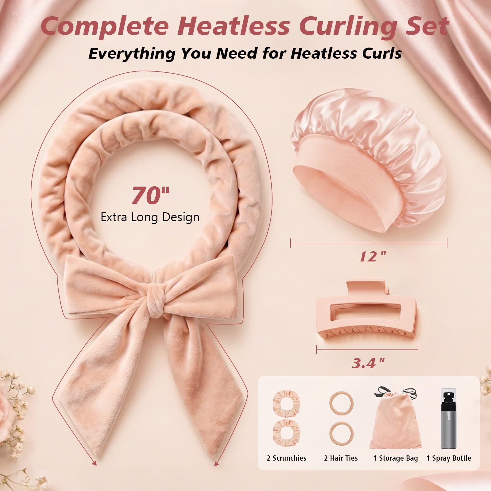 Gwabee Heatless Curls Overnight Hair Curler, 70" Soft Hair Curlers to Sleep In No Heat Curls Overnight, 9 PCS No Heat Curlers Set for Women - Blue