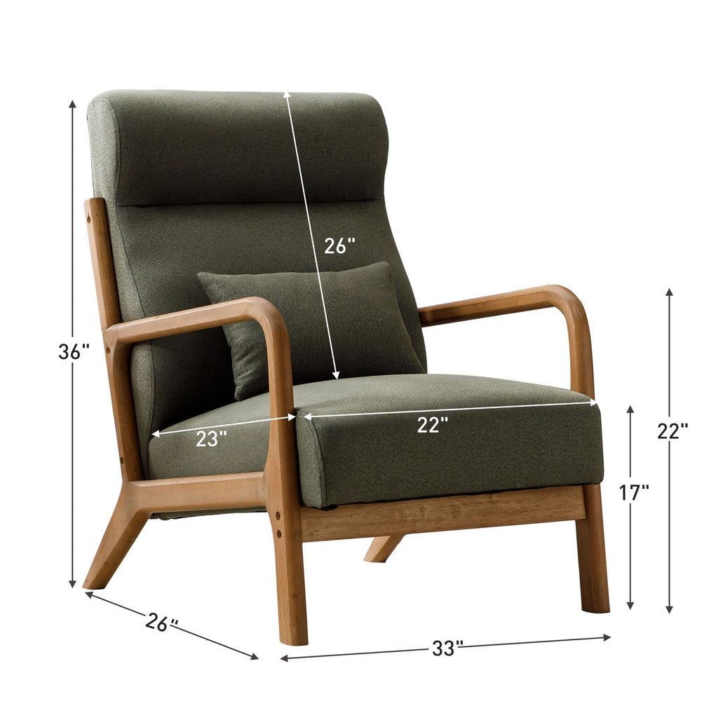 ANJ Mid Century Modern Accent Chair, Comfy Fabric Living Room Chairs with Solid Wood Frame, Lounge Reading Armchair, Easy Assembly, Beige
