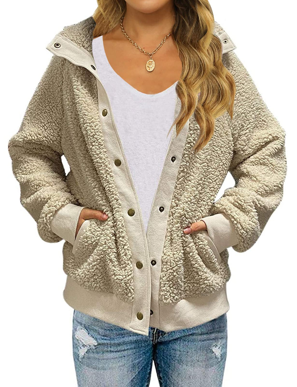 MEROKEETY Womens Fleece Sherpa Jacket Fall Winter Coats 2026 Fuzzy Button Down Warm Outerwear with Pockets