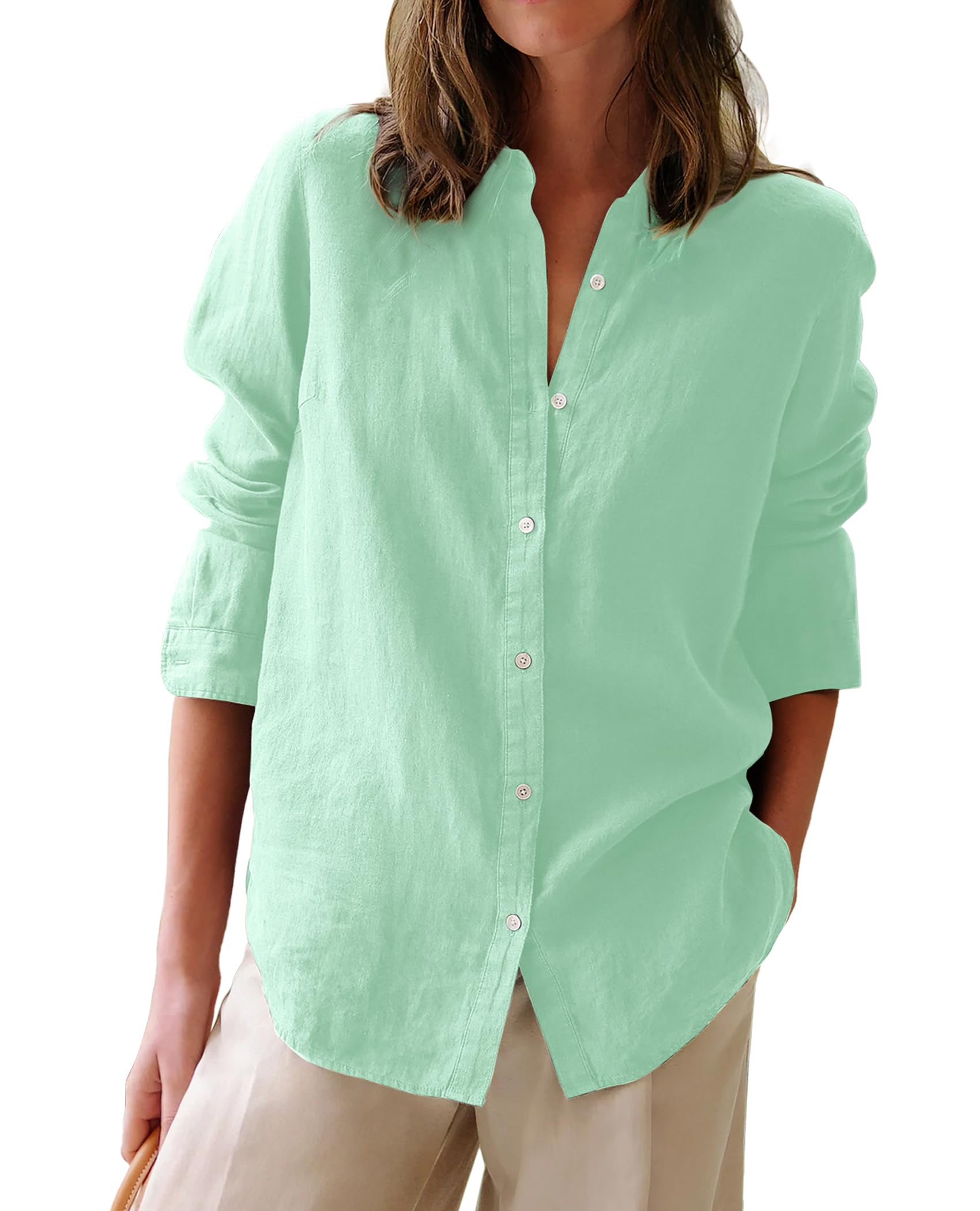 Button Down Shirts for Women Cotton Oxford Shirts Long Sleeve Dress Shirts Collared Blouses Work Casual Solid Tunic Tops