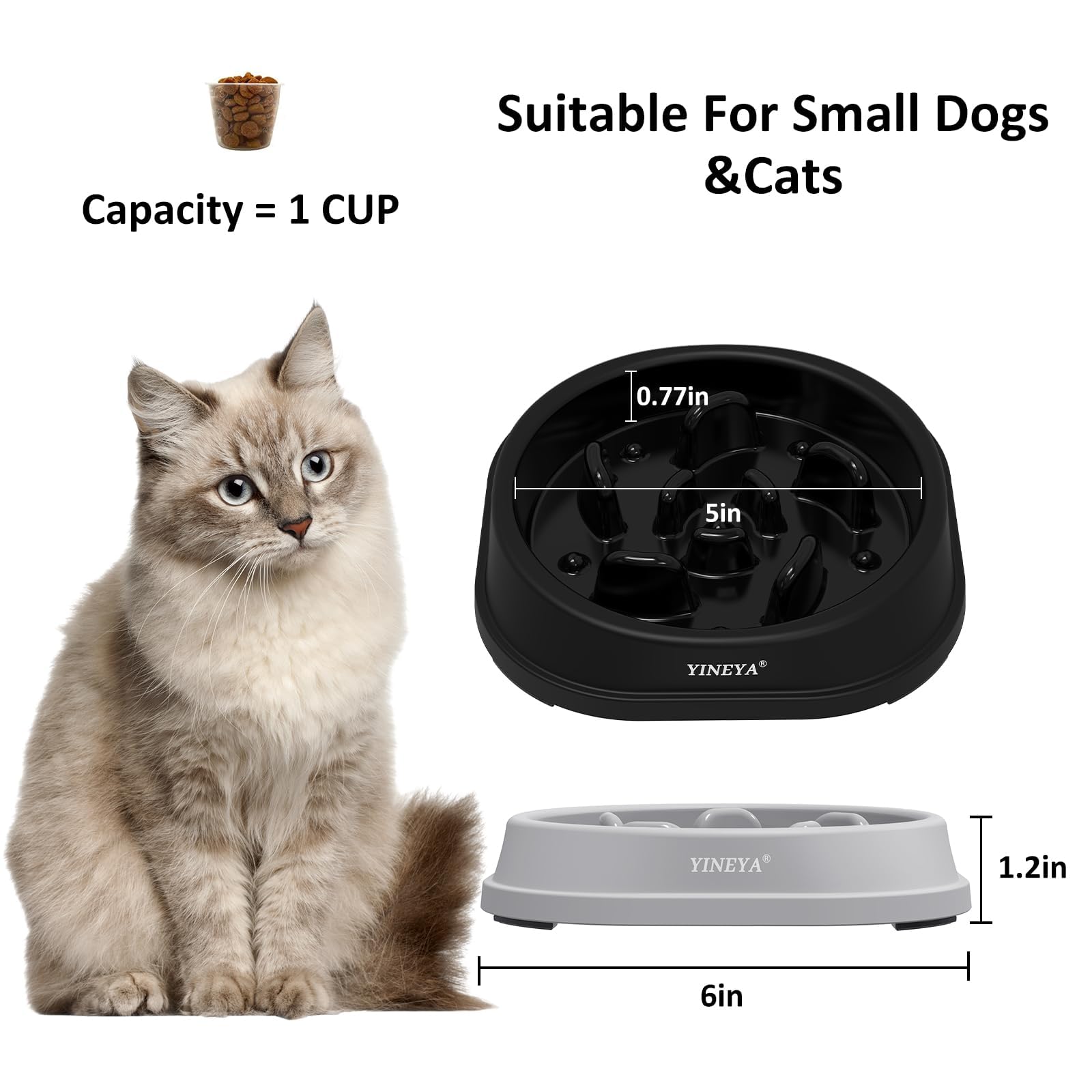 YINEYA 2PCS Anti-Choking Slow Feeder Dog Bowls Small Size Dog, Slow Feeder Cat Bowl, Supplies and Puzzle for Pet