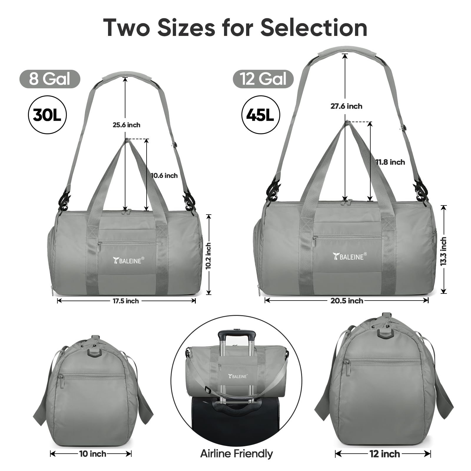 BALEINE Gym Bag for Women and Men, Duffel Bag for Sports, Gyms and Weekend Getaway, Waterproof Dufflebag with Shoe and Wet Clothes Compartments, Lightweight Carryon Gymbag (Azure)