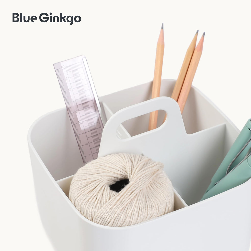 BLUE GINKGO Stackable Organizer Caddy – Korean-Made Portable Tote for Bathroom, Office, Crafts, or School Supplies (Long Rectangle, Blue)