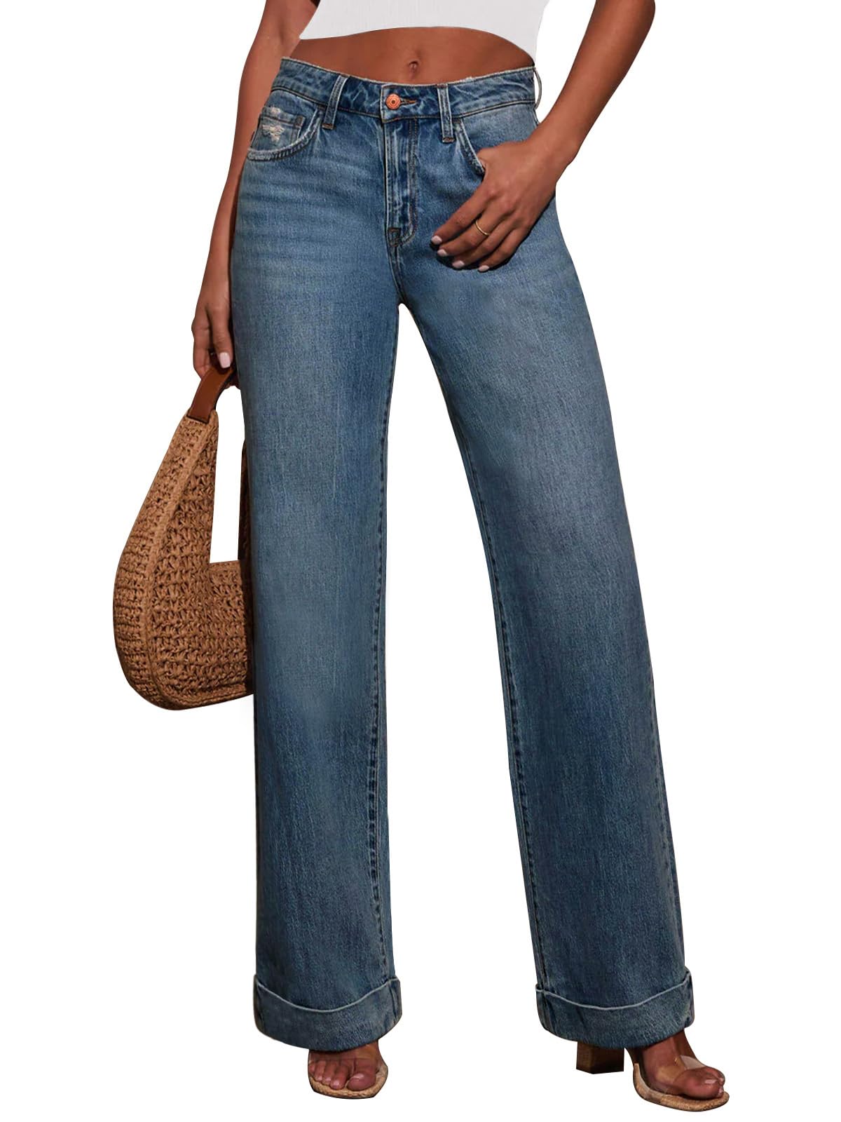 KUNMI Jeans for Women Wide Leg Baggy High Waist Boyfriends Straight Leg Stretchy Denim Pants Trendy Fall 2025