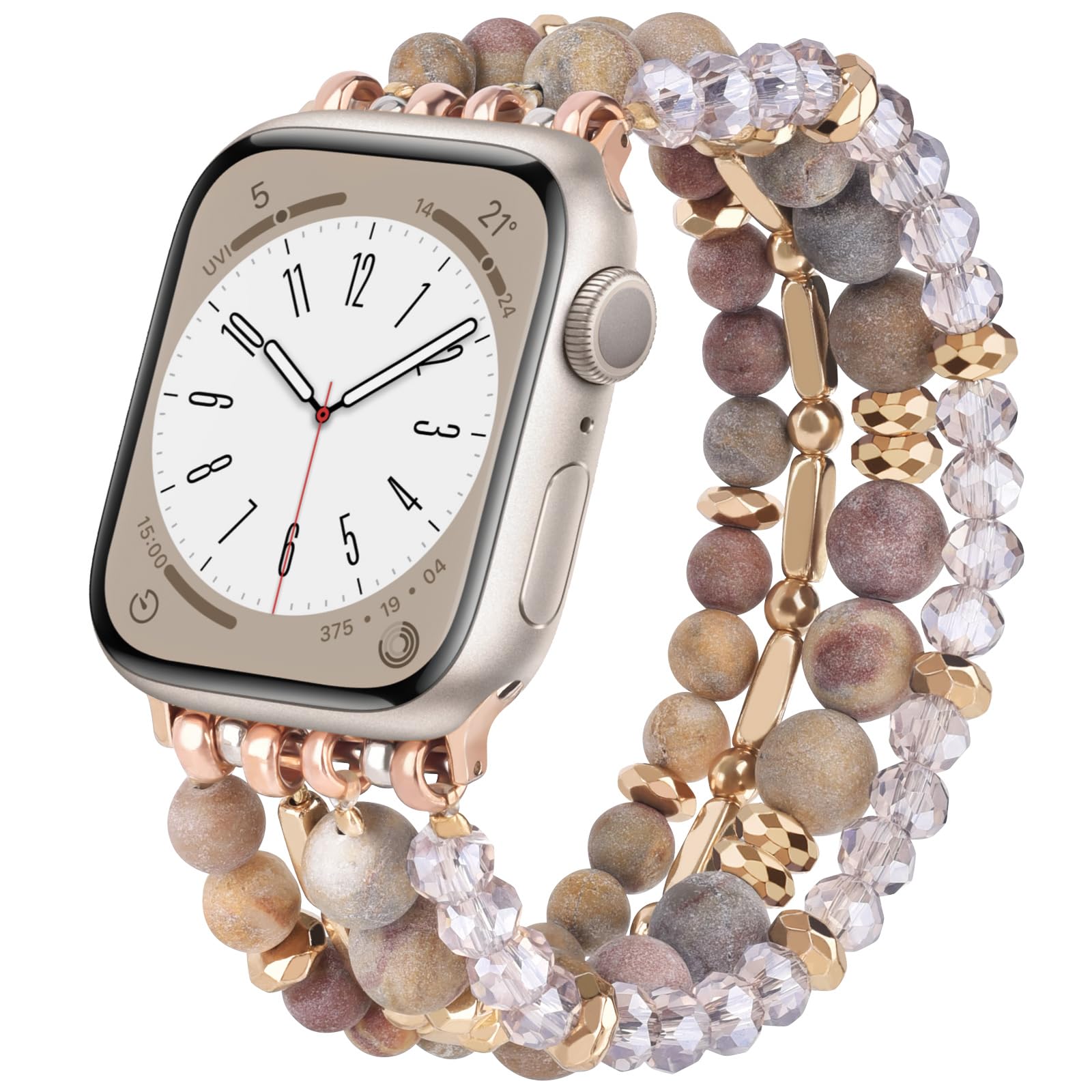 VISOOM Beaded Boho Bracelet Compatible for Apple Watch Band 40mm/38mm/41mm/42mm Series 11 10 9 8 7 SE Series 6/5/4 Women Fashion Cute Handmade Crystal Beads Stretchy Watch Strap for iWatch Bands 3/2/1