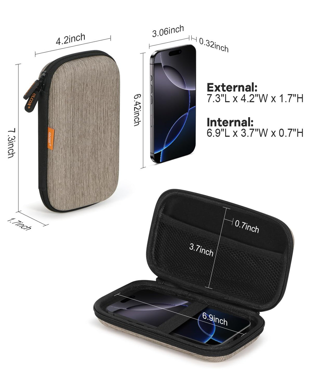 External Hard Drive Case - GLCON Shockproof EVA Carrying Case for WD My Passport Element Seagate Expansion Backup Toshiba 1TB 2TB 4TB - High Protection Portable Travel Electronic Power Bank Bag
