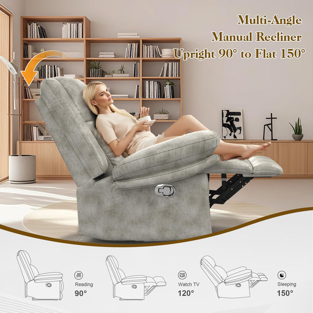 Recliner Chairs for Adults, FSC Certified Massage Reclining Chair with Heated Modern, Ergonomic Lounge Single Reclining Sofa Seat with Cup Holder & Pocket, Living Room Lounge Recliners Black